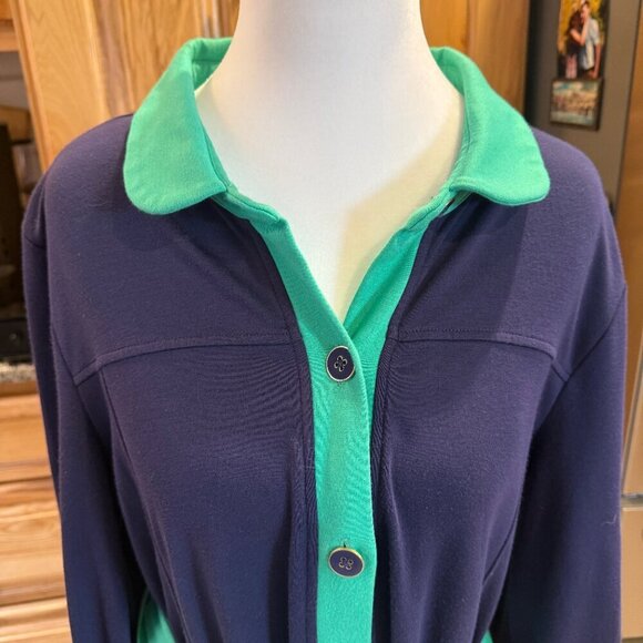 Lilly Pulitzer Navy & Green Belted Long-Sleeve Dress XL EUC - Picture 2 of 10
